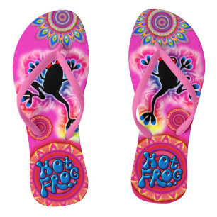Boho psychedelic hot frog Flip Flops cerise