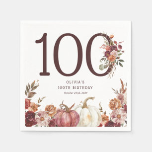 Boho Pumpkin Autumn Bloom 100th Birthday Napkins