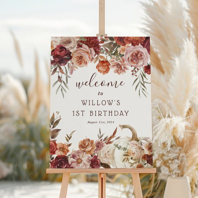 Boho Pumpkin Autumn Bloom 1st Birthday Foam Board (Creator Uploaded)