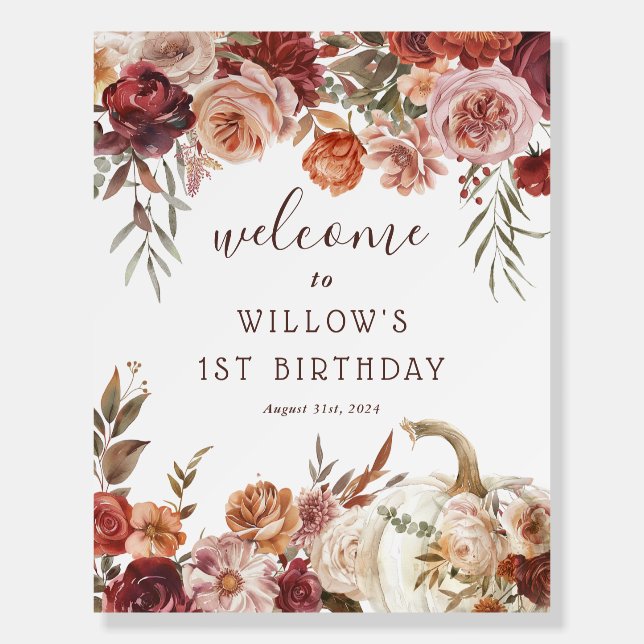 Boho Pumpkin Autumn Bloom 1st Birthday Foam Board