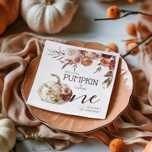 Boho Pumpkin Autumn Bloom 1st Birthday Napkins