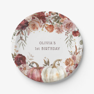 Boho Pumpkin Autumn Bloom 1st Birthday Paper Plates