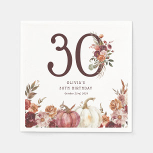 Boho Pumpkin Autumn Bloom 30th Birthday Napkins