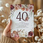 Boho Pumpkin Autumn Bloom 40th Birthday Invitation<br><div class="desc">Elegant botanical 40th Birthday Invitation. This autumn fall birthday invitation is designed with boho watercolor florals in shades of blush pink, burnt orange and rich burgundy, a touch of faux gold glitter gives it a luxury feel, with decorative pumpkins and an elegant party template that is easy to customize with...</div>