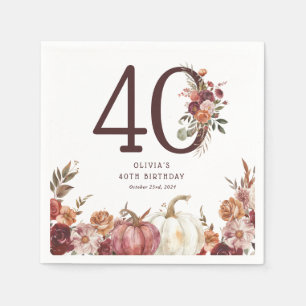 Boho Pumpkin Autumn Bloom 40th Birthday Napkins