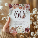 Boho Pumpkin Autumn Bloom 60th Birthday Invitation<br><div class="desc">Celebrate your 60th birthday in style with our stunning Boho Pumpkin Autumn Bloom Invitation. Bursting with vibrant botanical florals, blush pink, burnt orange, and rich burgundy, this elegant invite will have your guests swooning in anticipation of your autumn-themed celebration. Add a touch of luxury with our faux gold glitter accents...</div>