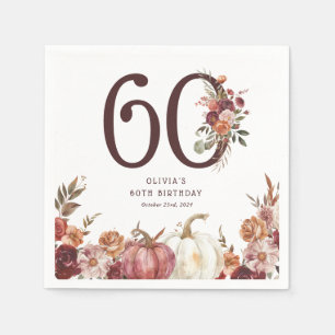 Boho Pumpkin Autumn Bloom 60th Birthday Napkins