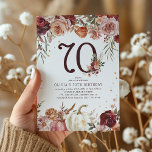 Boho Pumpkin Autumn Bloom 70th Birthday Invitation<br><div class="desc">Celebrate your 70th birthday in style with our stunning Boho Pumpkin Autumn Bloom Invitation. Bursting with vibrant botanical florals, blush pink, burnt orange, and rich burgundy, this elegant invite will have your guests swooning in anticipation of your autumn-themed celebration. Add a touch of luxury with our faux gold glitter accents...</div>
