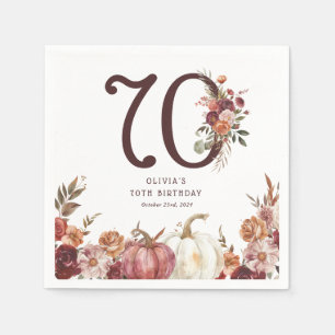 Boho Pumpkin Autumn Bloom 70th Birthday Napkins
