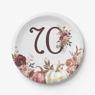 Boho Pumpkin Autumn Bloom 70th Birthday Paper Plates