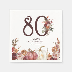 Boho Pumpkin Autumn Bloom 80th Birthday Napkins