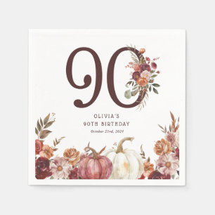 Boho Pumpkin Autumn Bloom 90th Birthday Napkins
