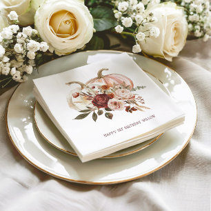 Boho Pumpkin Autumn Bloom Birthday Napkins
