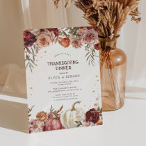 Boho Pumpkin Autumn Bloom Thanksgiving Dinner Invitation