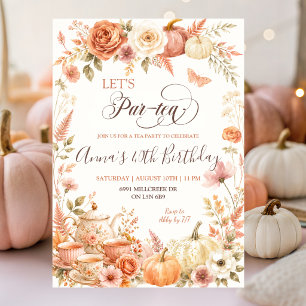 Boho Pumpkin Autumn Floral Tea Party Birthday Invitation