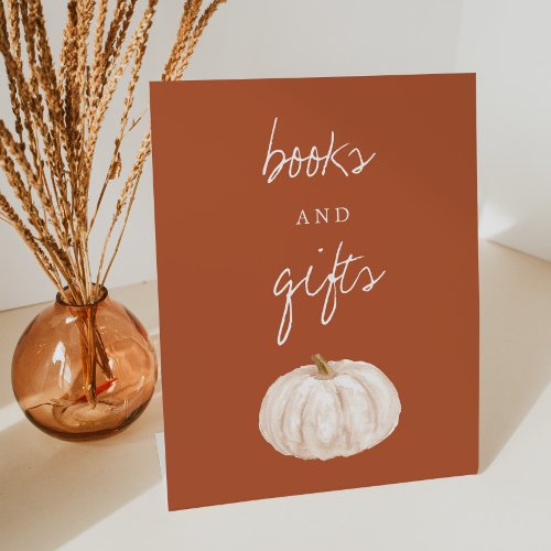 Boho Pumpkin Baby Shower Books and Gifts Pedestal Sign