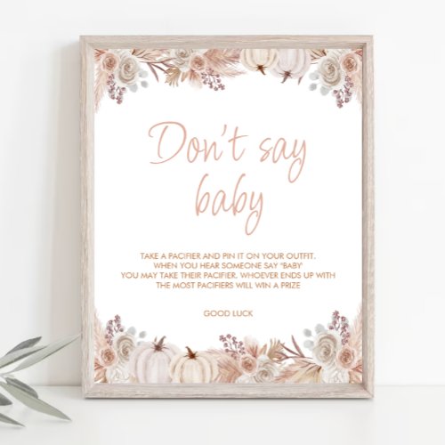 Boho Pumpkin Baby Shower Dont Say Baby Sign