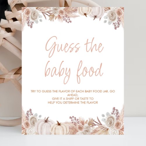 Boho Pumpkin Baby Shower Guess The Baby Food Sign