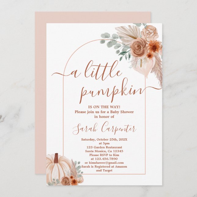Boho Pumpkin Baby Shower Invitation (Front/Back)