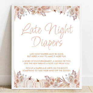 Boho Pumpkin Baby Shower Late Night Diapers Sign
