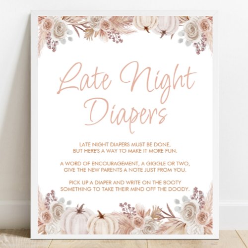 Boho Pumpkin Baby Shower Late Night Diapers Sign