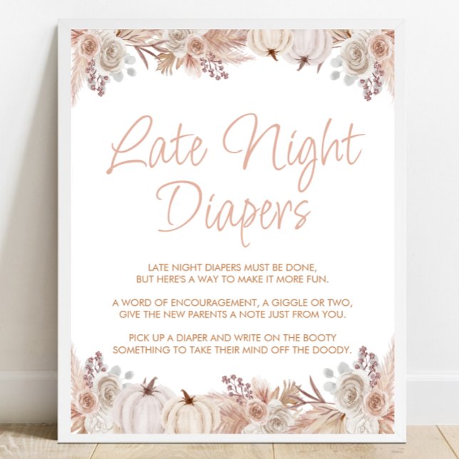 Boho Pumpkin Baby Shower Late Night Diapers Sign (Creator Uploaded)