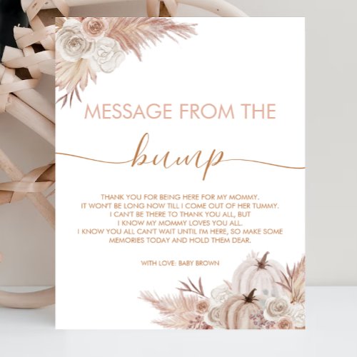 Boho Pumpkin Baby Shower Message From The Bump Poster