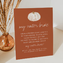 Boho Pumpkin Baby Shower My Water Broke Game Pedestal Sign