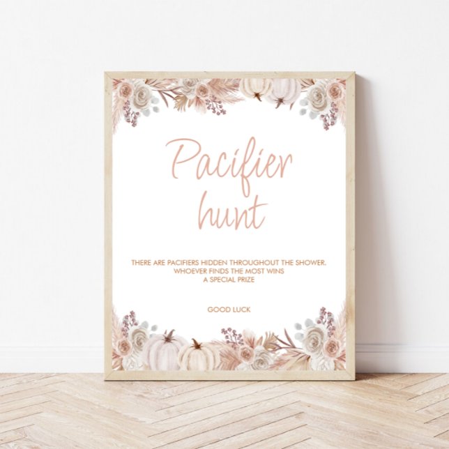 Boho Pumpkin Baby Shower Pacifier Hunt Sign (Creator Uploaded)
