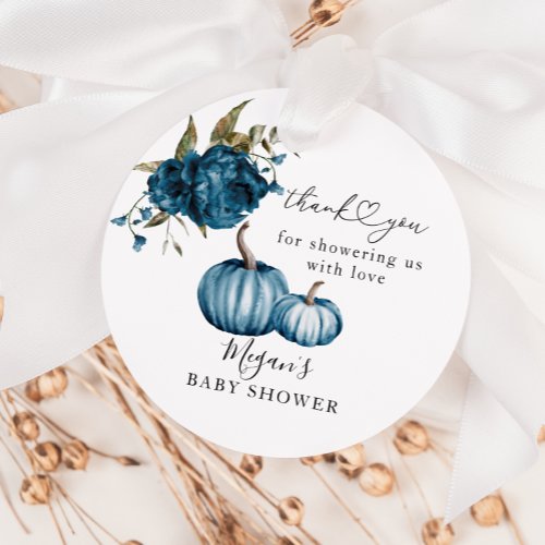 Boho Pumpkin Blue Floral Baby Shower Favor Tags