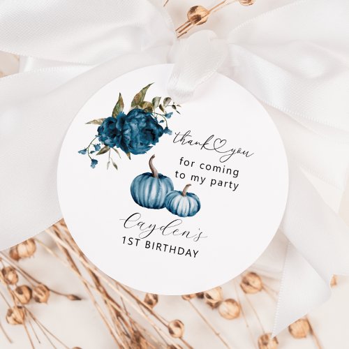 Boho Pumpkin Blue Floral Birthday Party Favor Tags