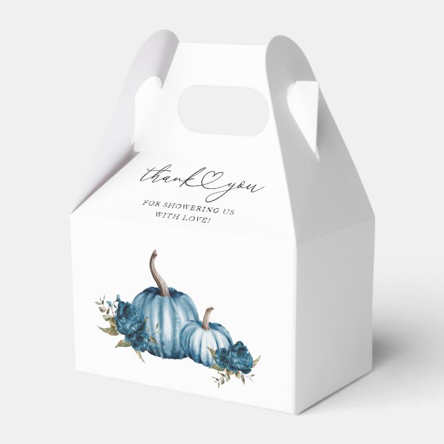 Boho Pumpkin Blue Flower Baby Shower Favor Boxes (Front Side)