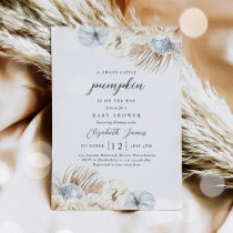 Boho Pumpkin Blue Pampas Grass Boy Baby Shower Invitation