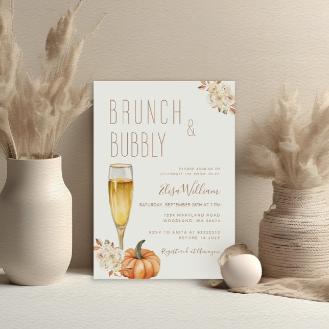 Boho Pumpkin Brunch and Bubbly Bridal Shower  Invitation (Creator Uploaded)