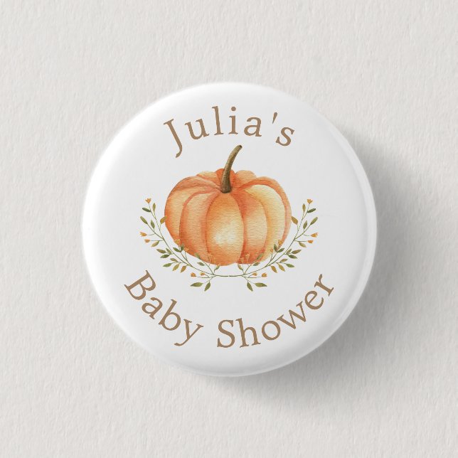 Boho Pumpkin Fall Autumn Foliage Baby Shower Button (Front)