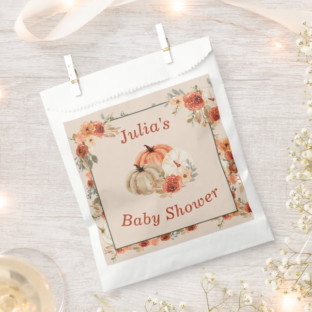 Boho Pumpkin Fall Autumn Foliage Baby Shower Favor Bag (Clipped)
