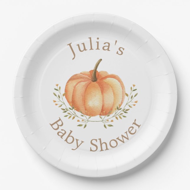 Boho Pumpkin Fall Autumn Foliage Baby Shower  Paper Plates (Front)