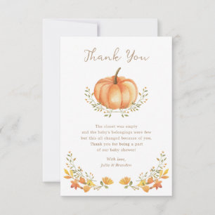 Boho Pumpkin Fall Autumn Foliage Baby Shower Thank You Card