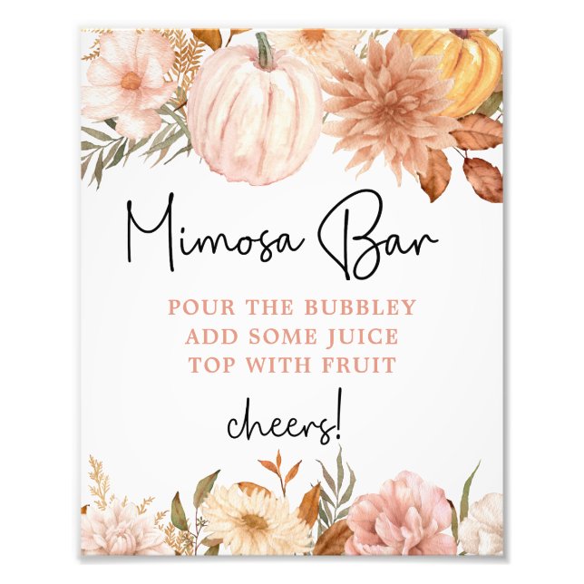 Boho Pumpkin Fall Baby Shower Mimosa Bar Poster (Front)
