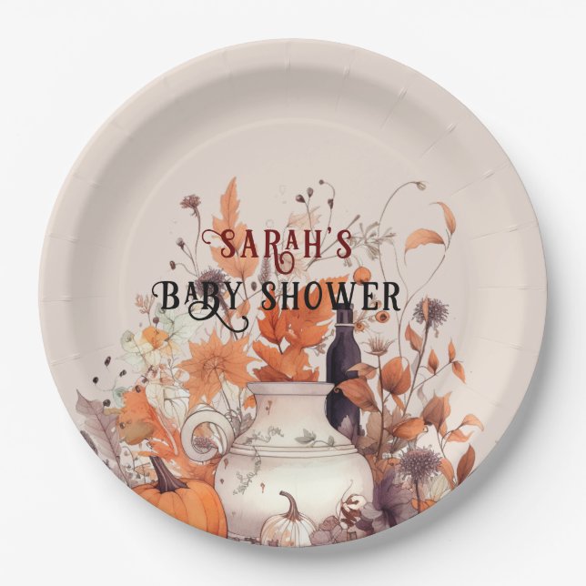 Boho pumpkin fall Baby shower  Paper Plates (Front)