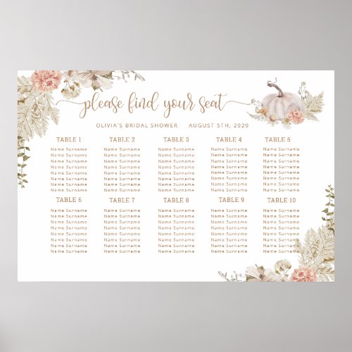 Boho pumpkin fall bridal shower seating chart 