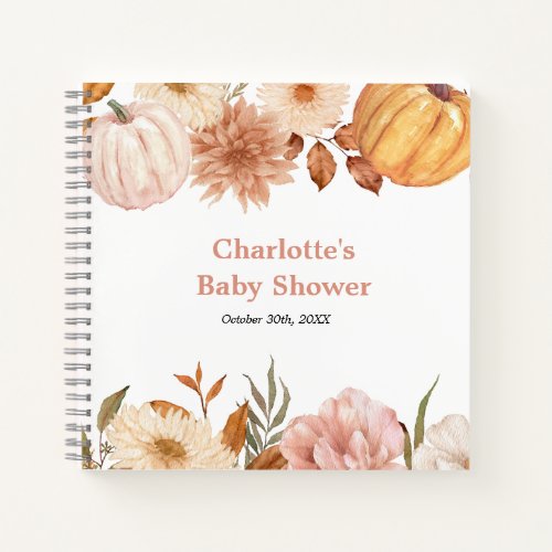 Boho Pumpkin Fall Floral Baby Shower Guestbook Notebook