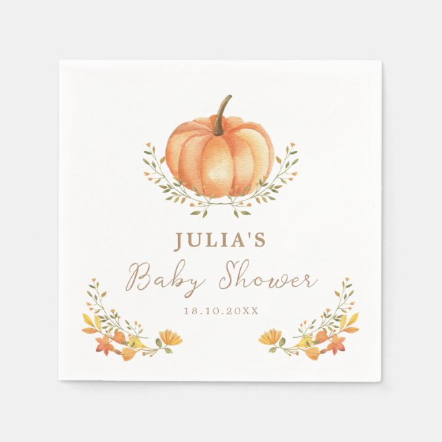 Boho Pumpkin Fall Foliage Baby Shower Napkins (Front)
