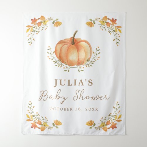 Boho Pumpkin Fall Foliage Baby Shower Party Tapestry