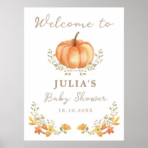 Boho Pumpkin Fall Foliage Baby Shower Welcome Sign