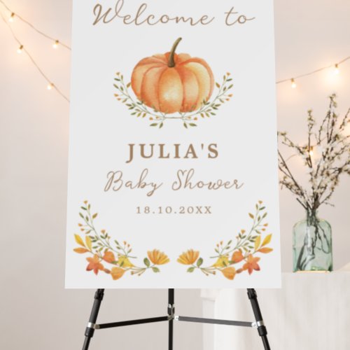 Boho Pumpkin Fall Foliage Baby Shower Welcome Sign