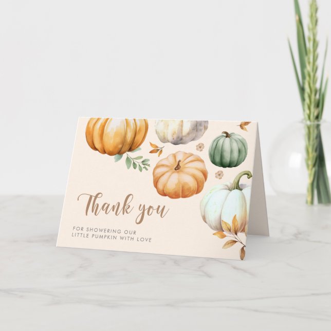 Boho Pumpkin Fall Foliage Letterpress Thank You Card (Front)