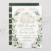 Boho Pumpkin Fall Greenery Gold Wreath Baby Shower Invitation