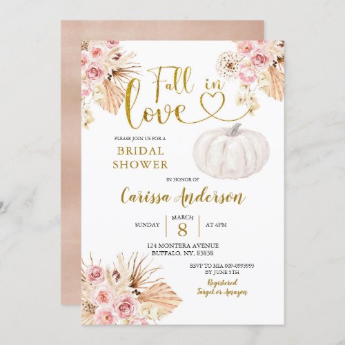 Boho Pumpkin Fall In Love Bridal Shower Invitation