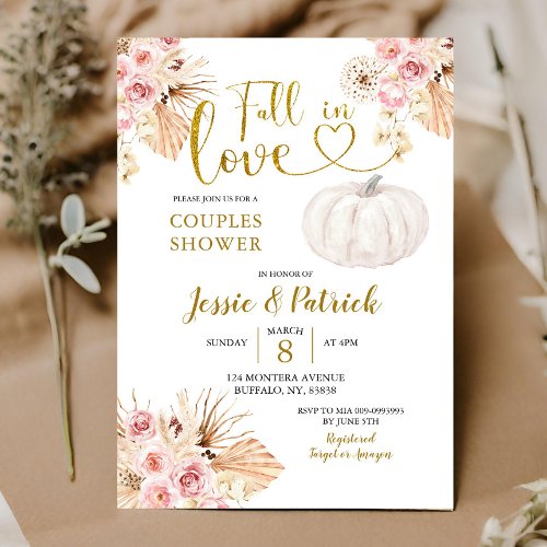 Boho Pumpkin Fall In Love Couple Shower Invitation